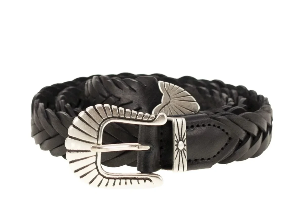 Cintura western pelle treccia nera Monsieur