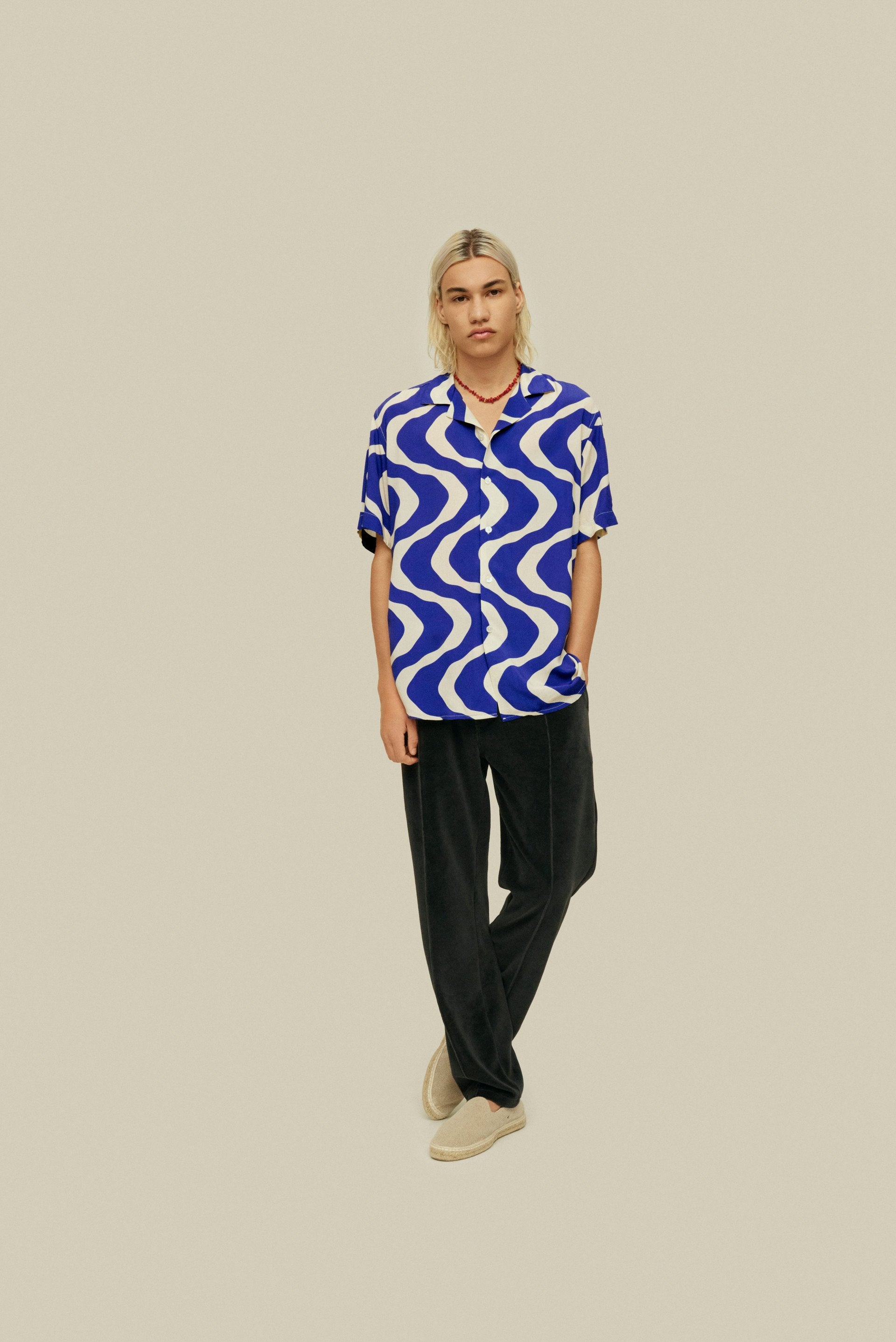 Camicia viscosa blue rippling OAS