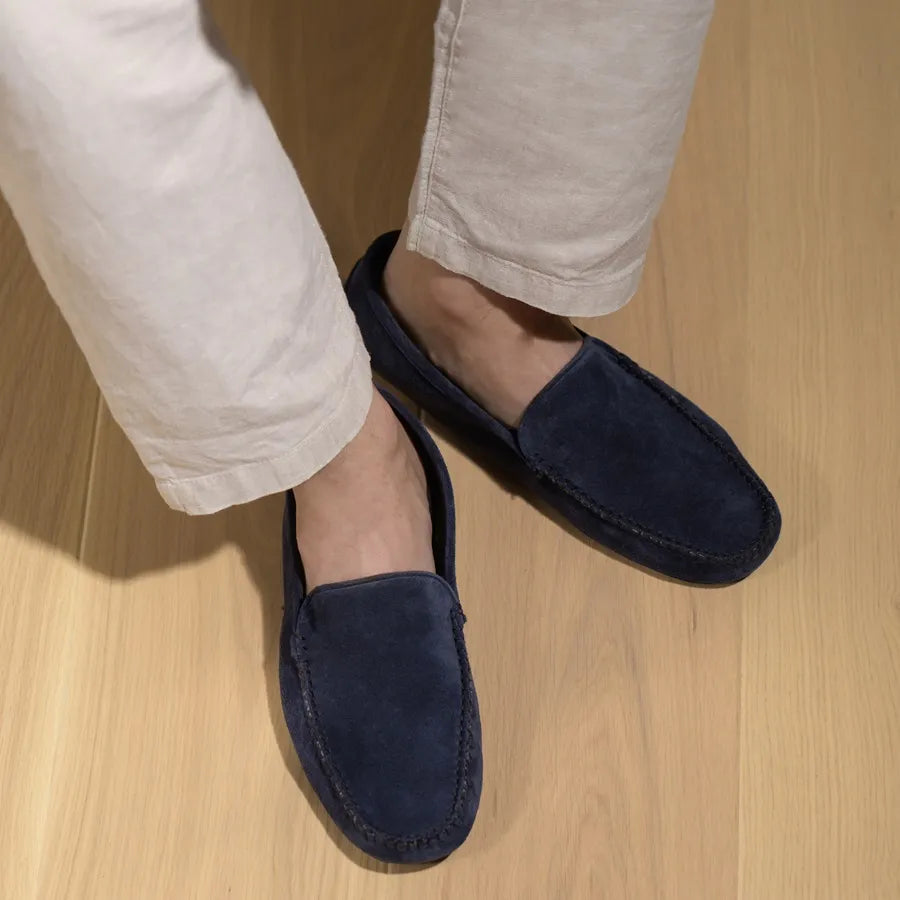 Mocassino da casa blu camoscio cashmere Monsieur