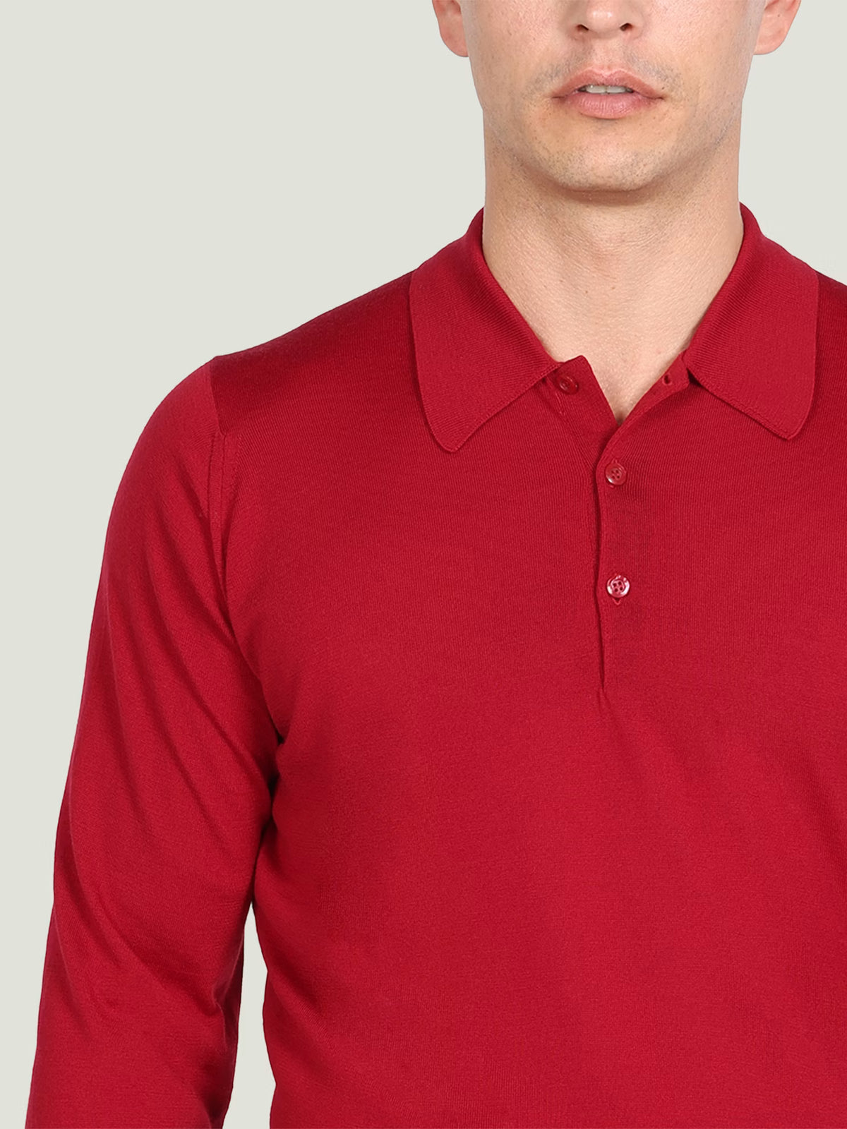 Polo dorset manica lunga extra fine merino wool Ruby red John Smedley