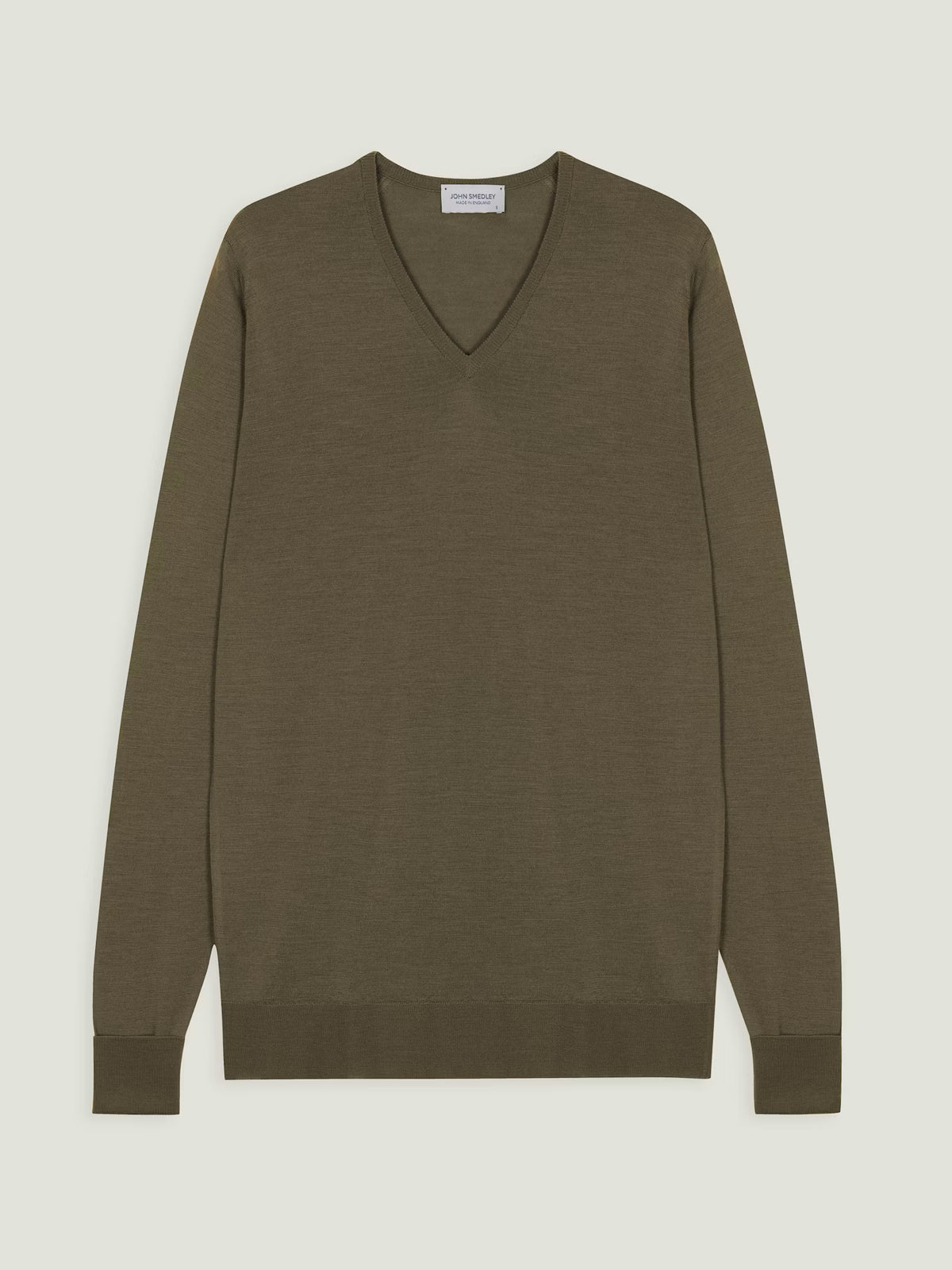 Girocollo Bobby a V extra fine merino wool rewilding green John Smedley