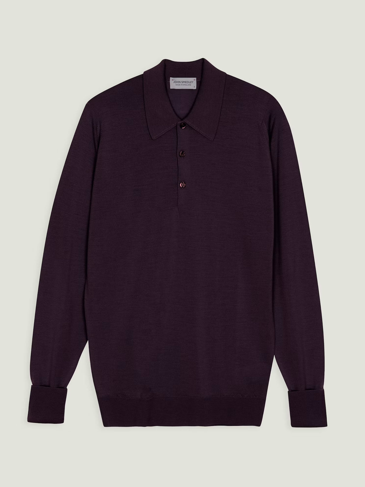 Polo dorset manica lunga extra fine merino wool velvet plum John Smedley