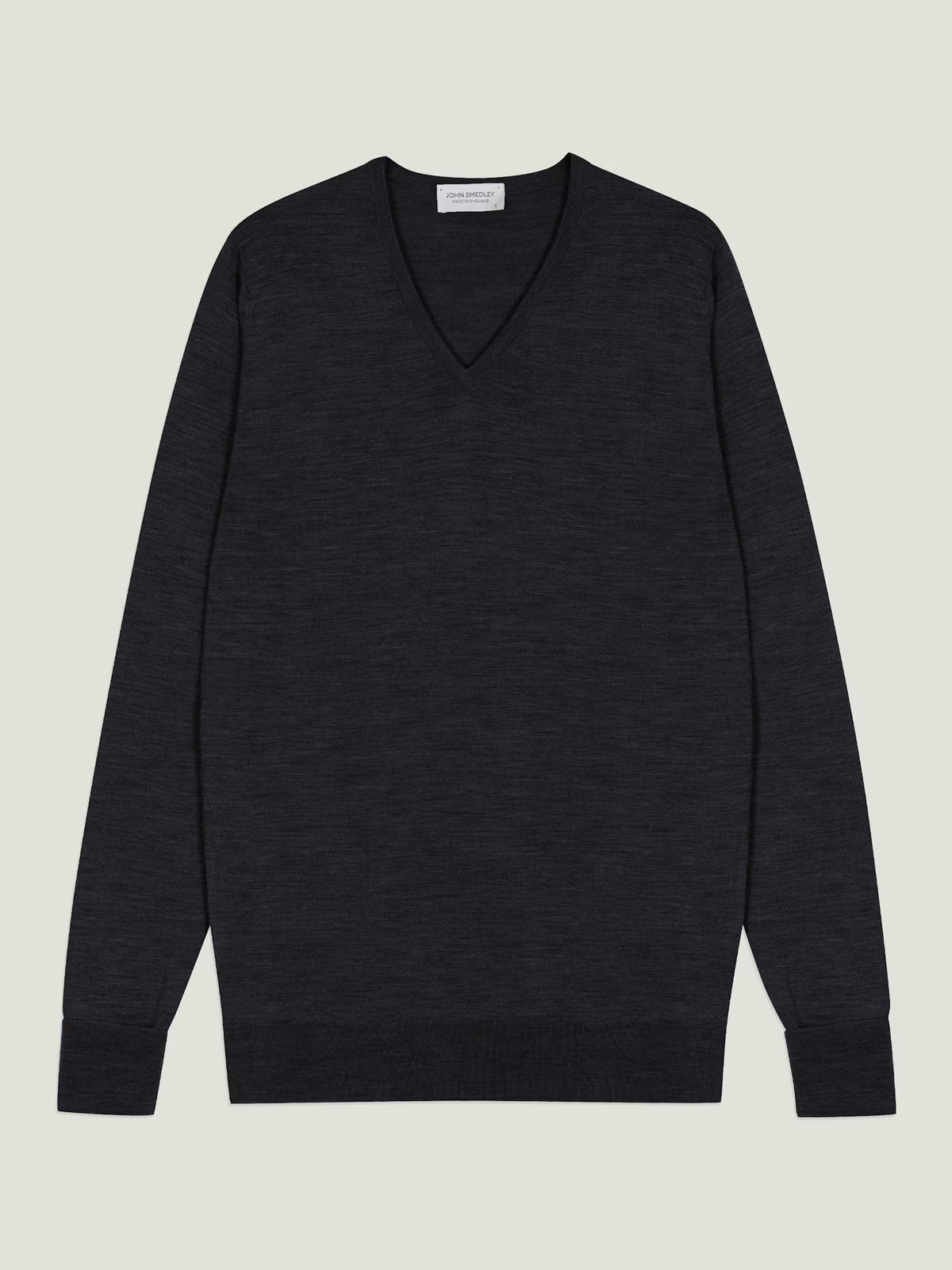 Girocollo Bobby a V extra fine merino wool hepburn smoke John Smedley