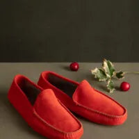 Mocassino da casa camoscio cashmere rosso Monsieur