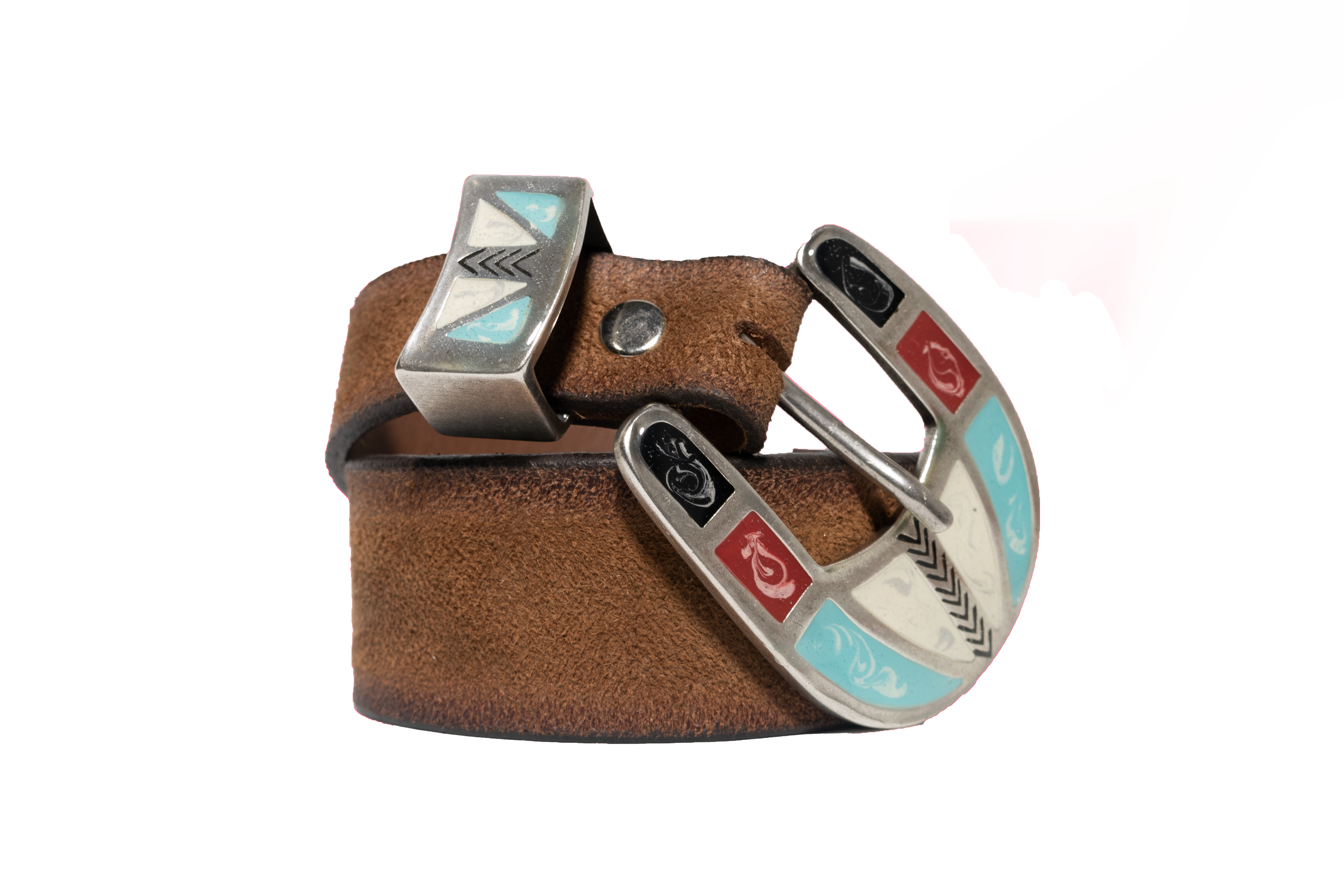 Cintura western camoscio bruciato fibbia multicolor Monsieur