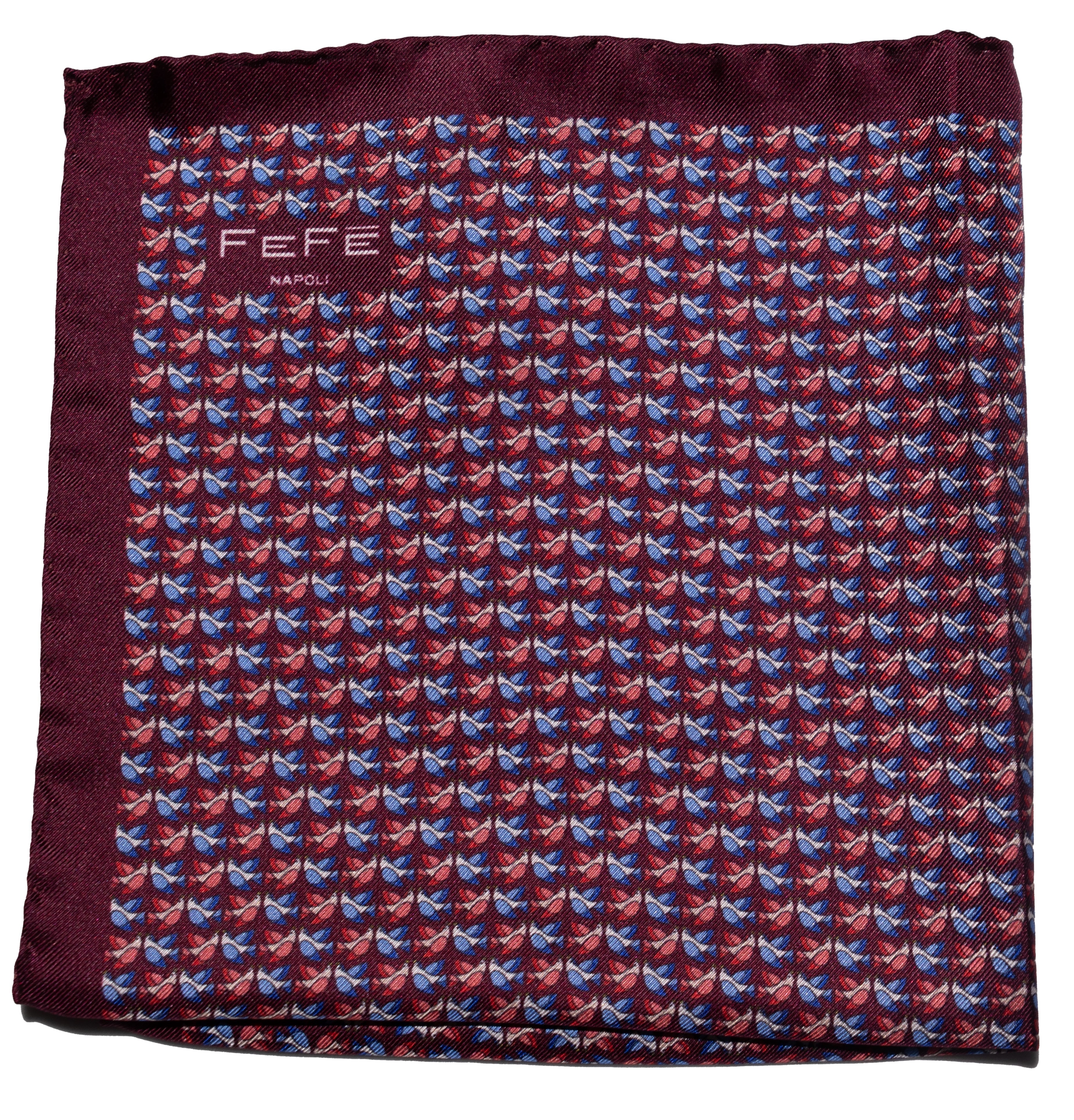 Pocket square uccellini bordeaux Fefè