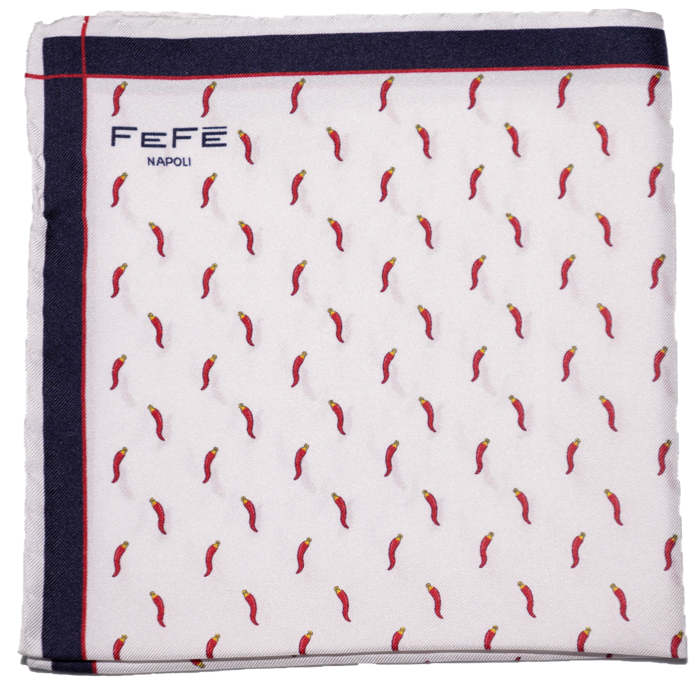 Pocket square seta cornino scaramantico bianca Fefè