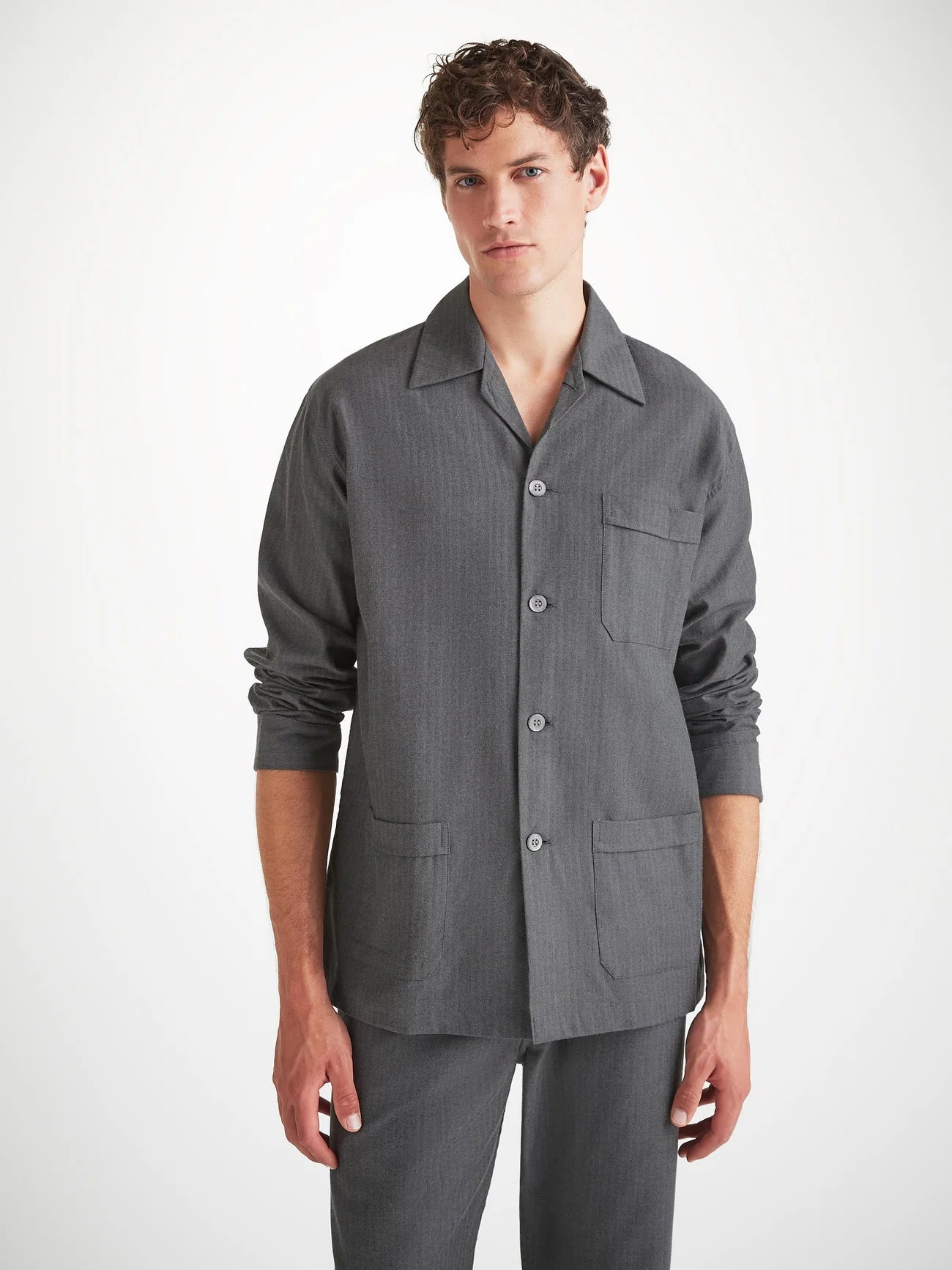 Pigiama lungo cotone brushed grigio Derek Rose