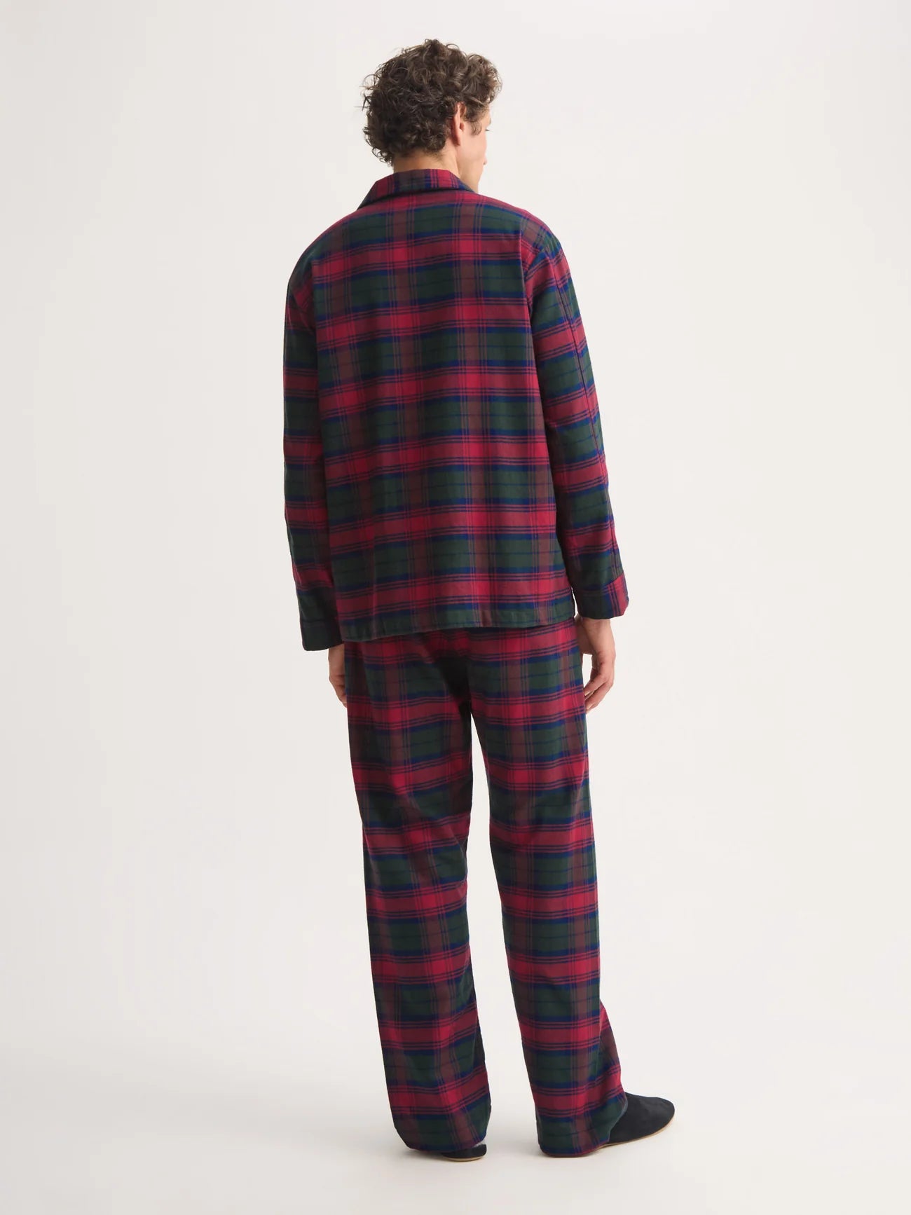 Pigiama lungo cotone brushed check verde rosso blu Derek Rose