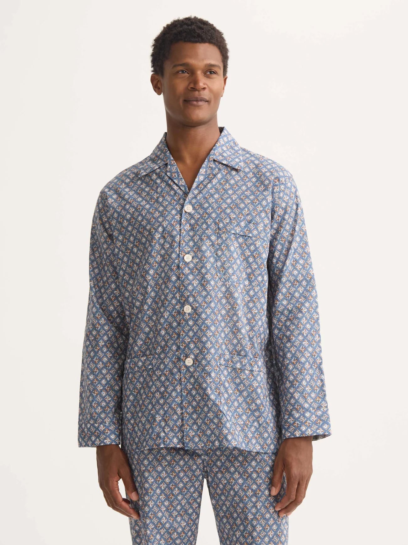 Pigiama lungo cotone batista multicolore blue diamond Derek Rose