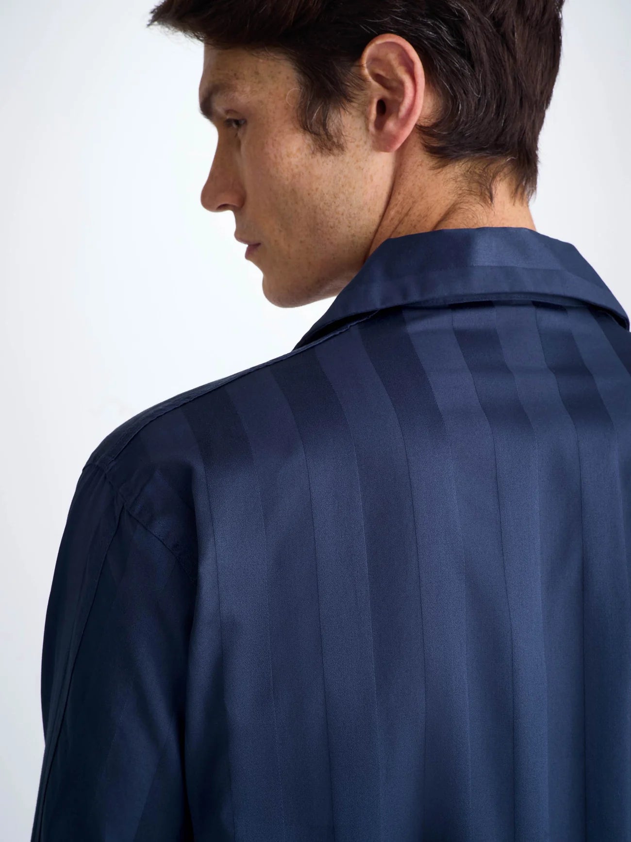 Pigiama lungo cotone Satin Rigato navy Derek Rose