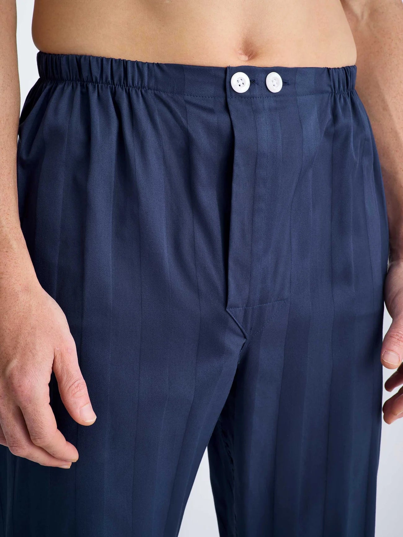 Pigiama lungo cotone Satin Rigato navy Derek Rose