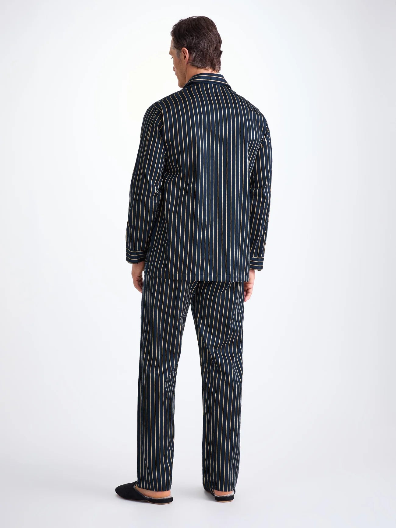 Pigiama lungo cotone satin Royal stripe navy Derek Rose