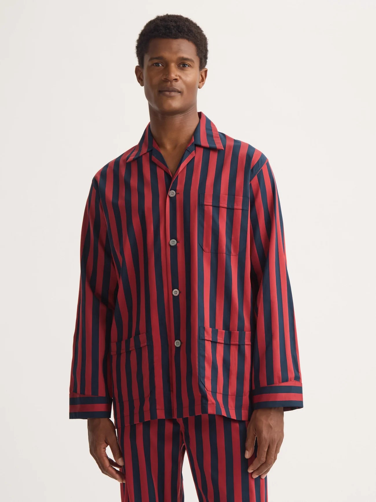 Pigiama lungo cotone satin royal rosso blu Derek Rose