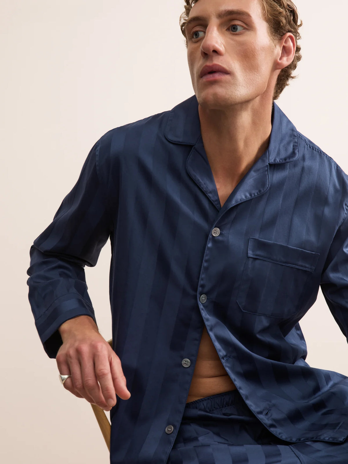 Pigiama lungo cotone Lingfield navy Derek Rose