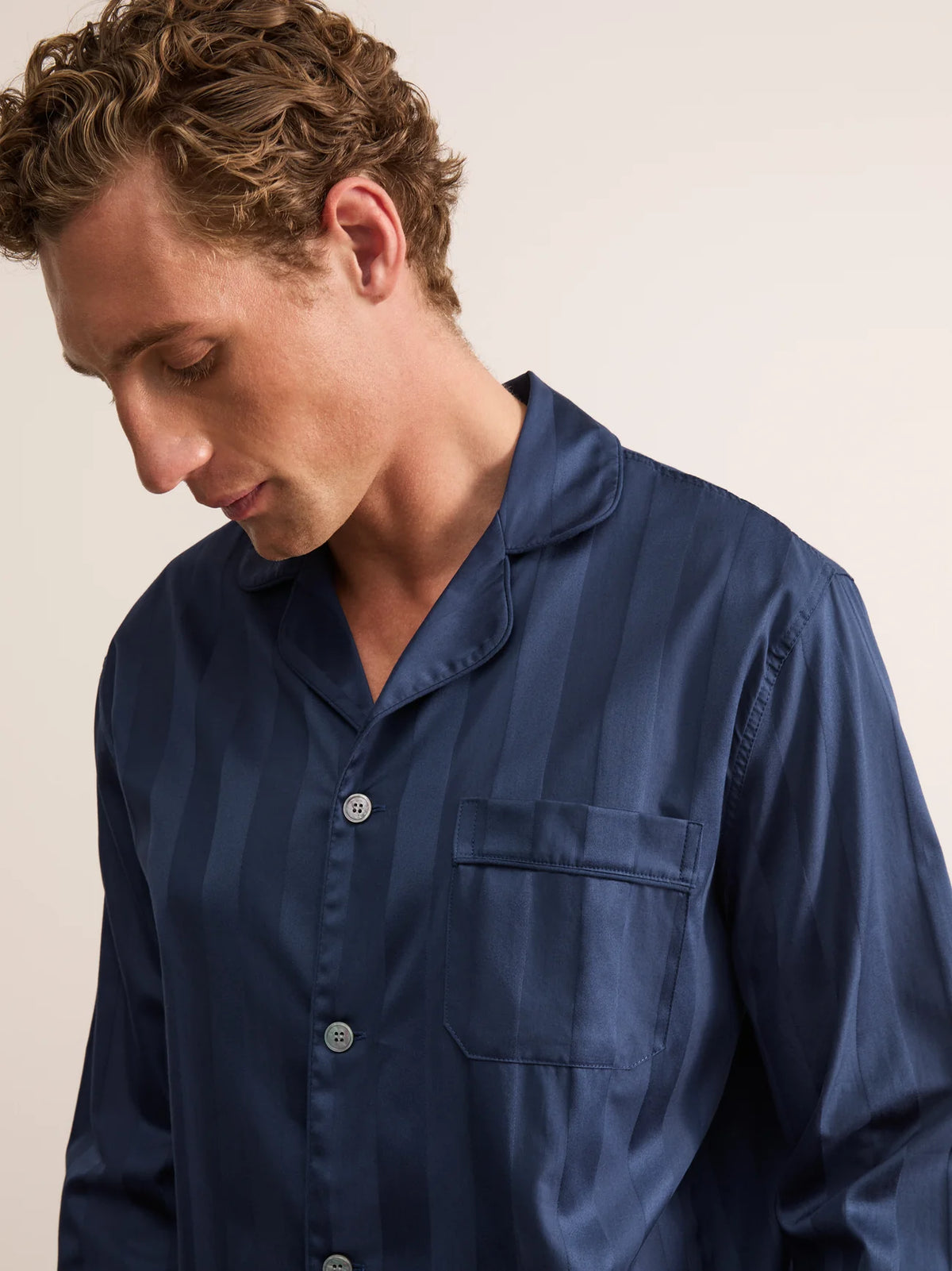 Pigiama lungo cotone Lingfield navy Derek Rose