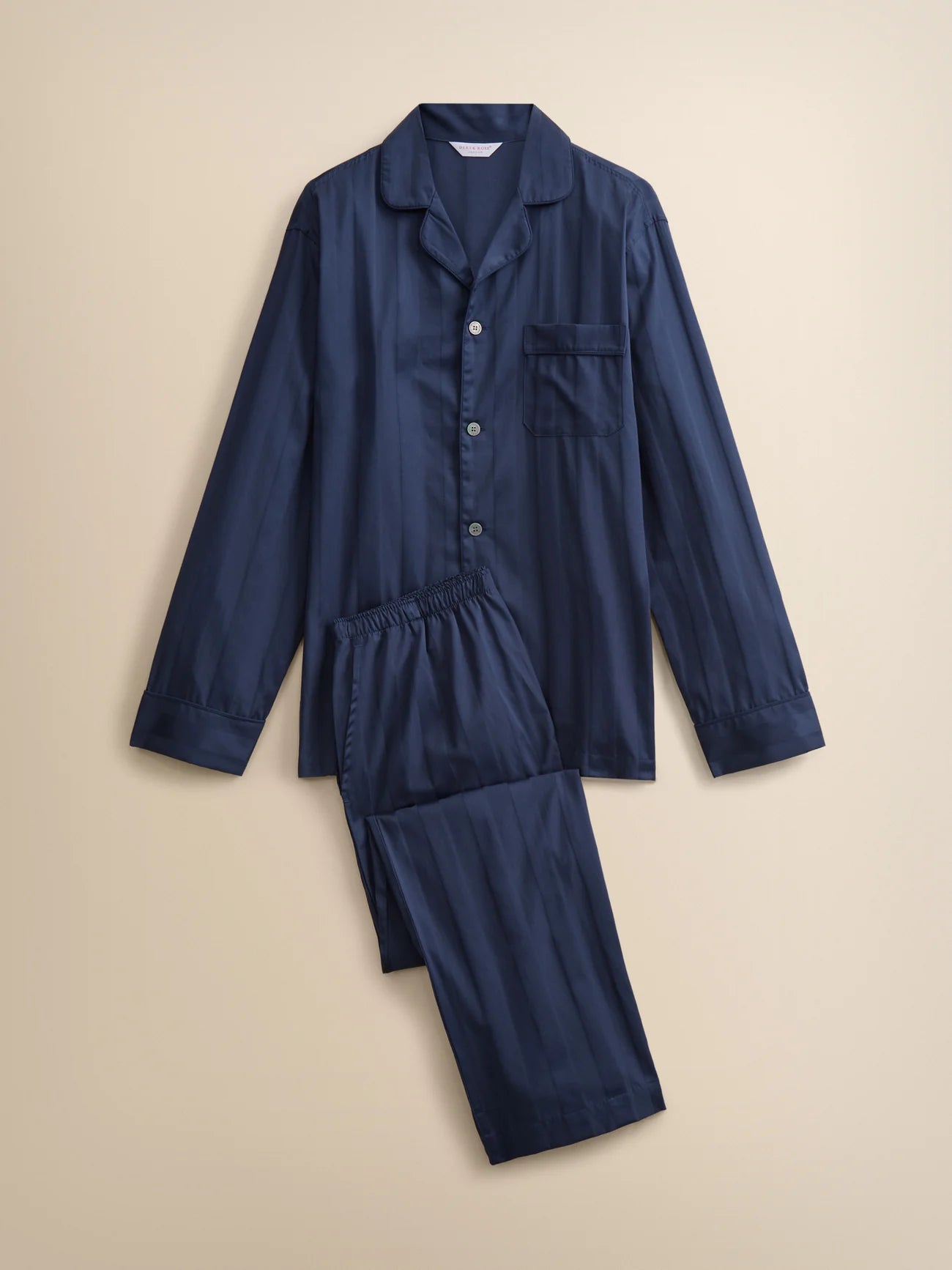 Pigiama lungo cotone Lingfield navy Derek Rose