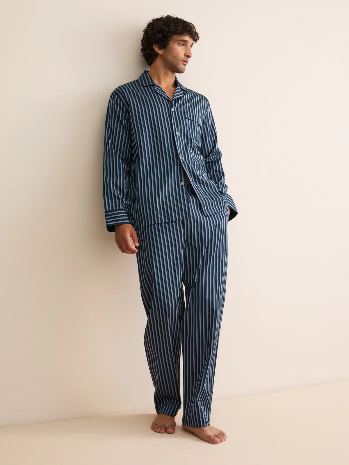 Pigiama lungo cotone Wellington stripe navy Derek Rose