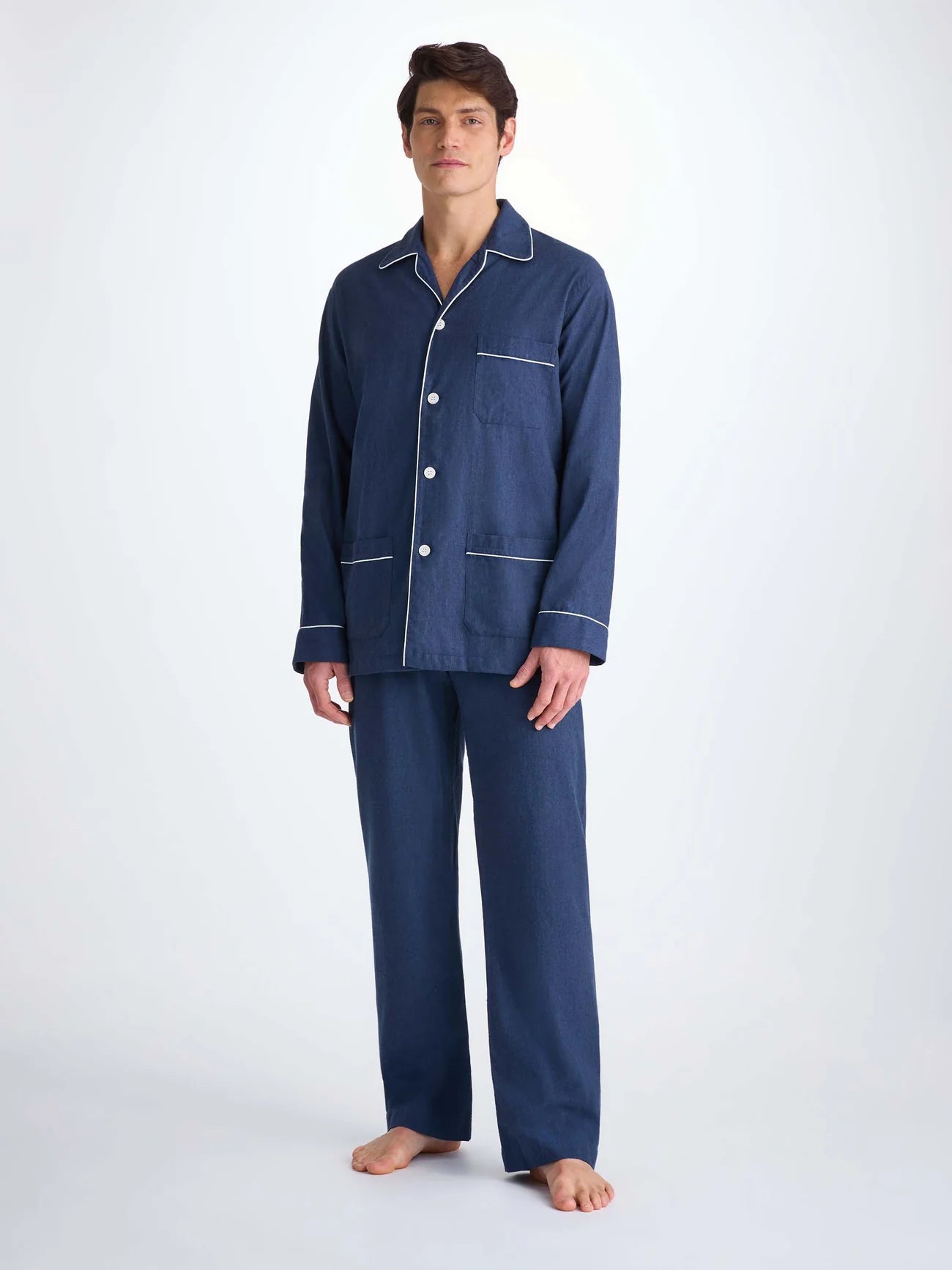 Pigiama lungo cotone brushed navy Derek Rose