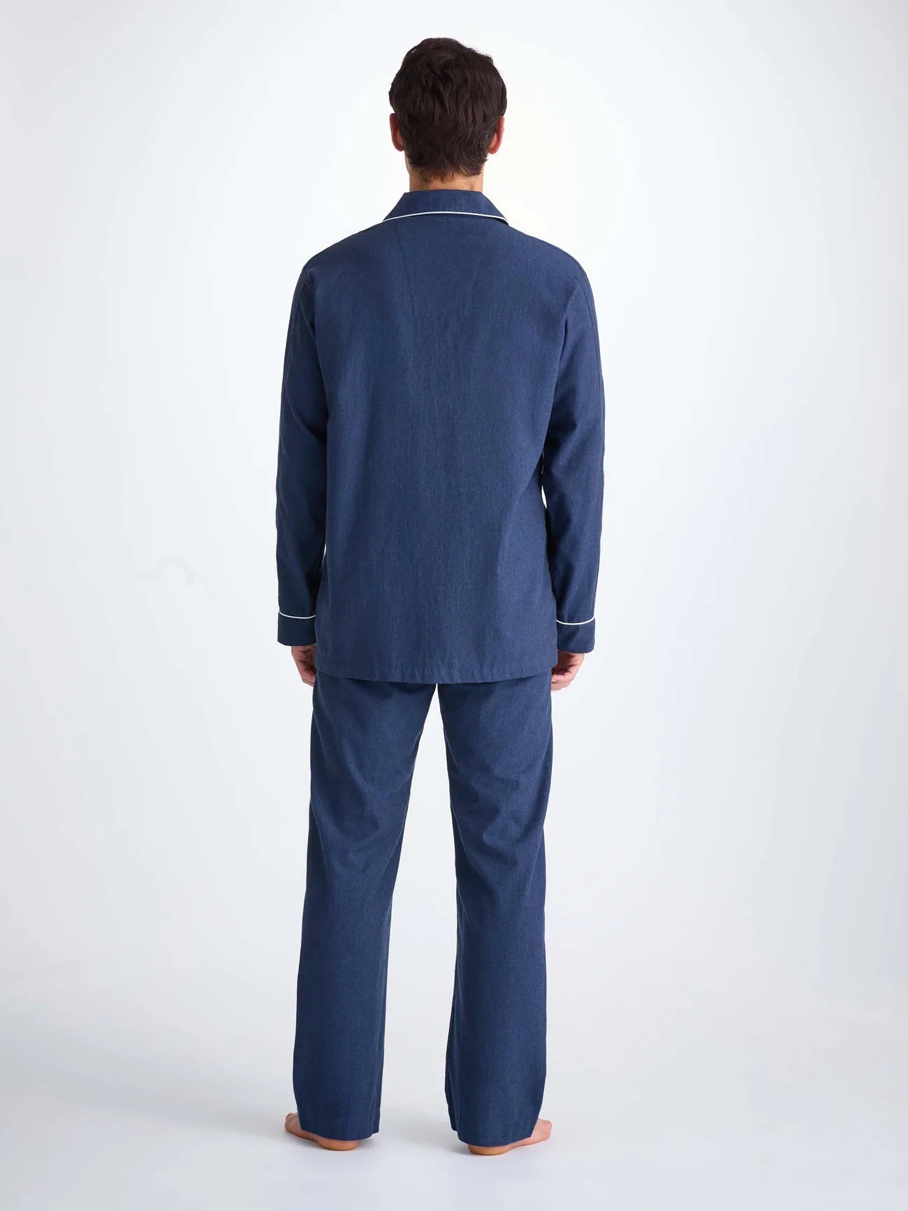 Pigiama lungo cotone brushed navy Derek Rose