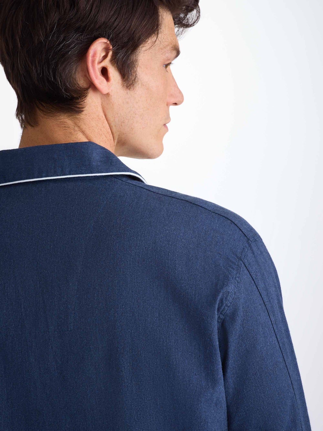 Pigiama lungo cotone brushed navy Derek Rose
