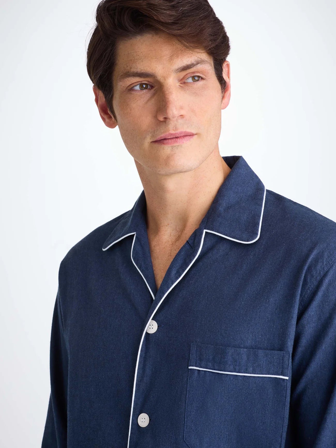 Pigiama lungo cotone brushed navy Derek Rose