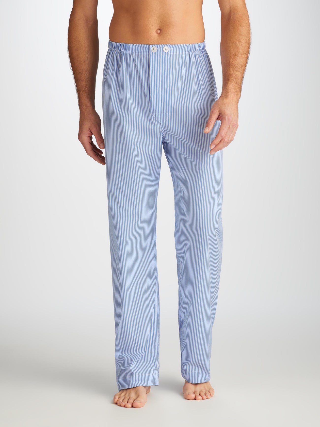 Pigiama lungo cotone rigato bianco azzurro Derek Rose