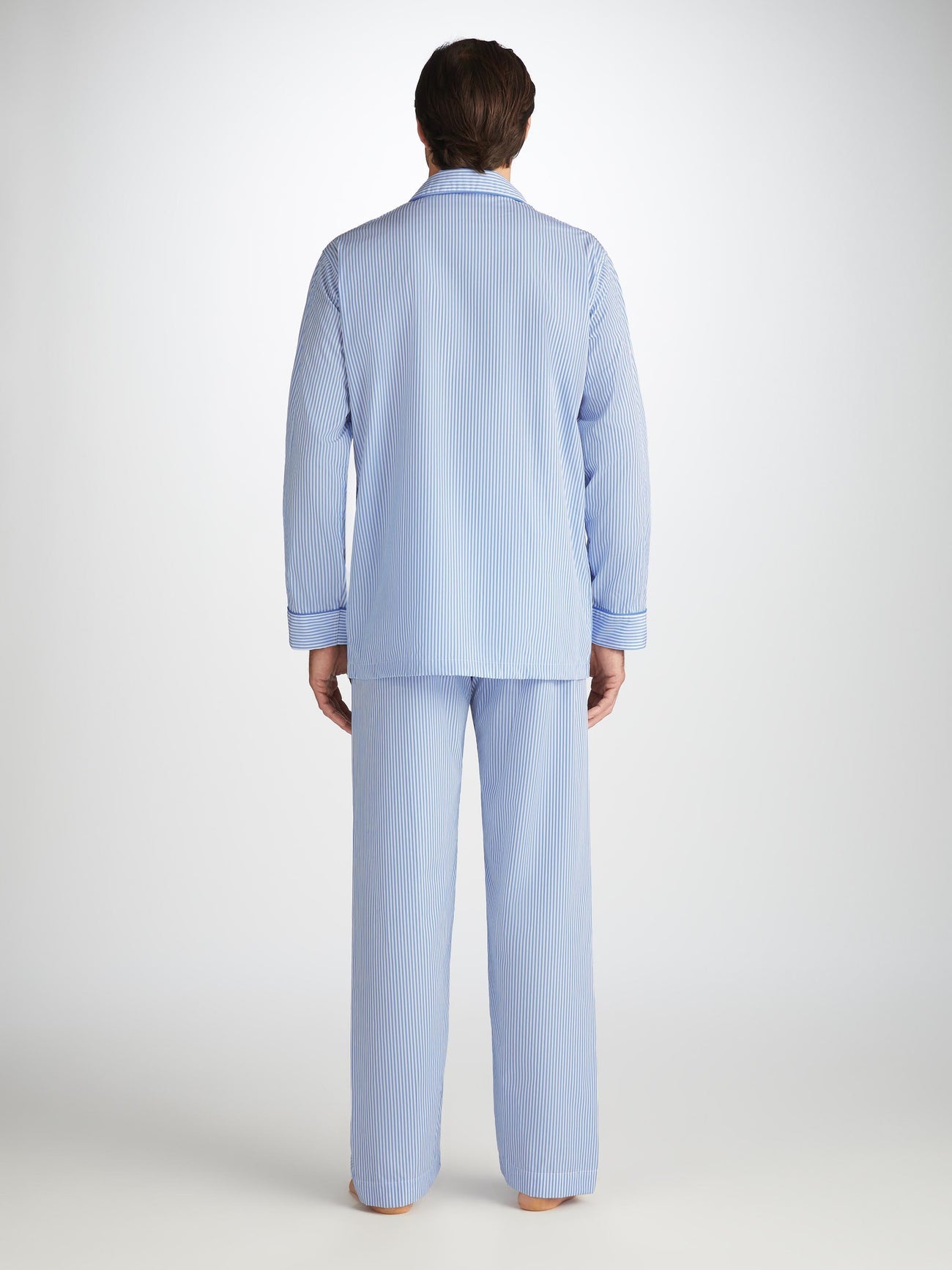 Pigiama lungo cotone rigato bianco azzurro Derek Rose