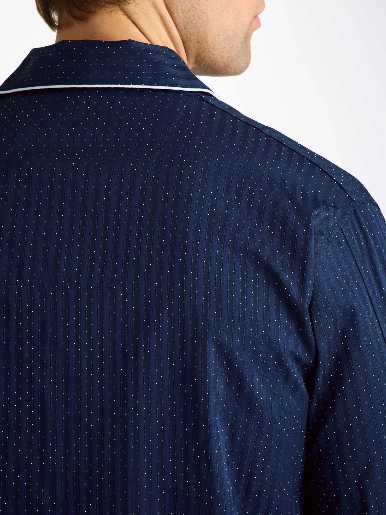 Pigiama lungo cotone satin micro pois navy Derek Rose