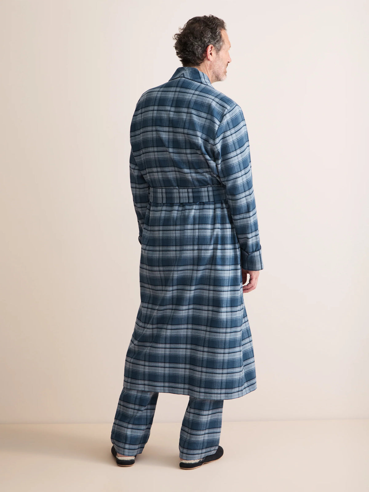 Vestaglia cotone brushed check blu Derek Rose