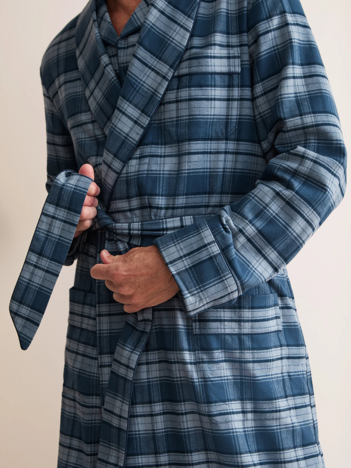 Vestaglia cotone brushed check blu Derek Rose