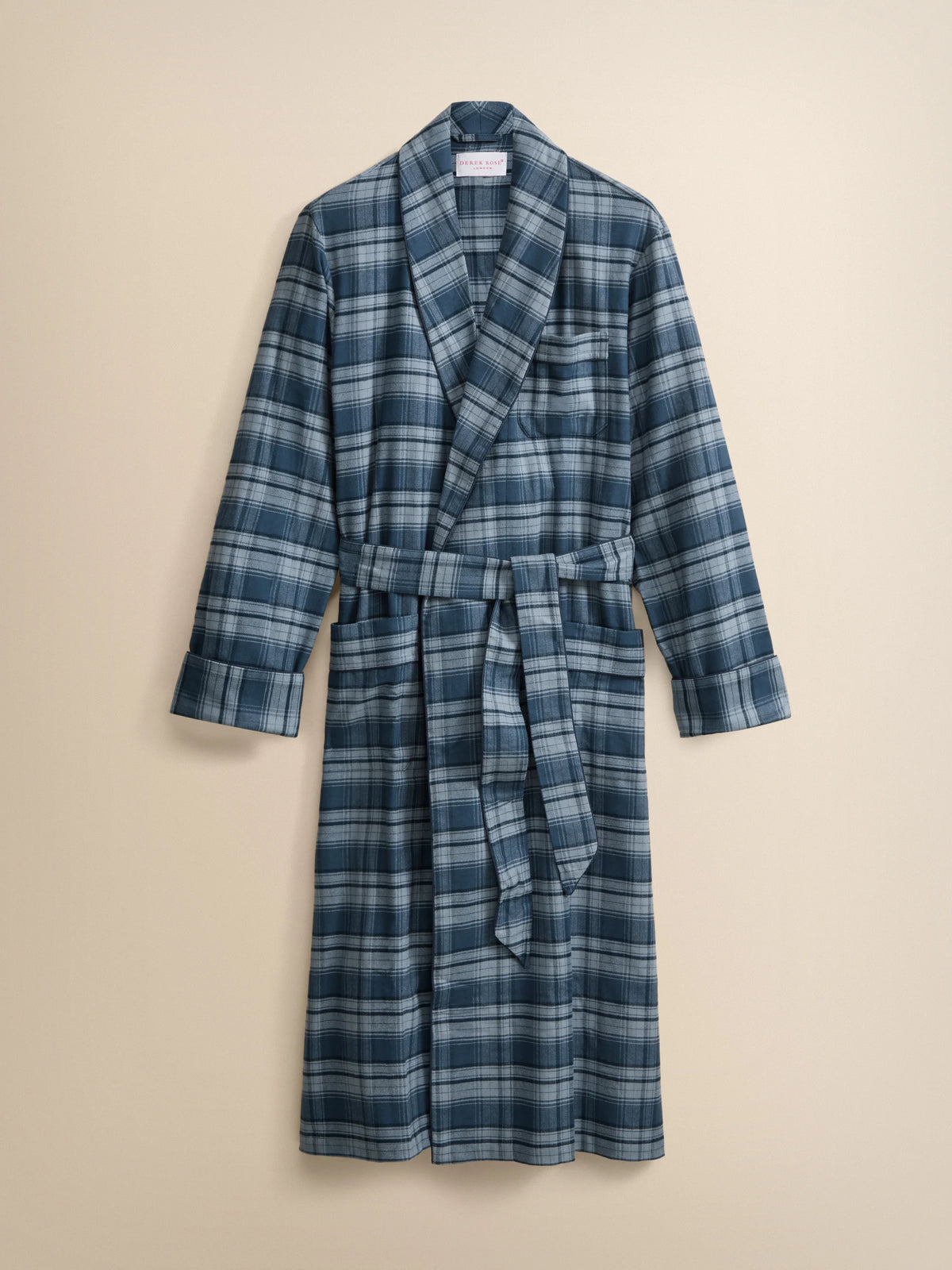 Vestaglia cotone brushed check blu Derek Rose