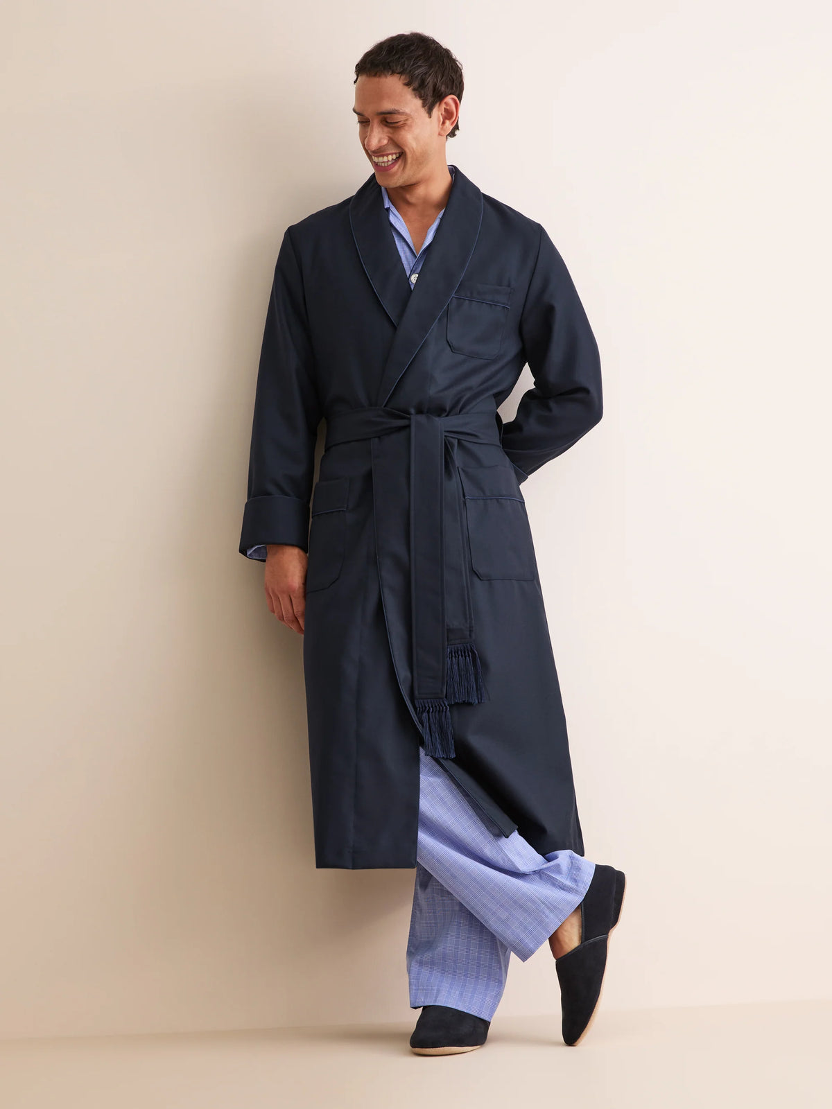 Vestaglia Westminster lana merino Navy blue Derek Rose