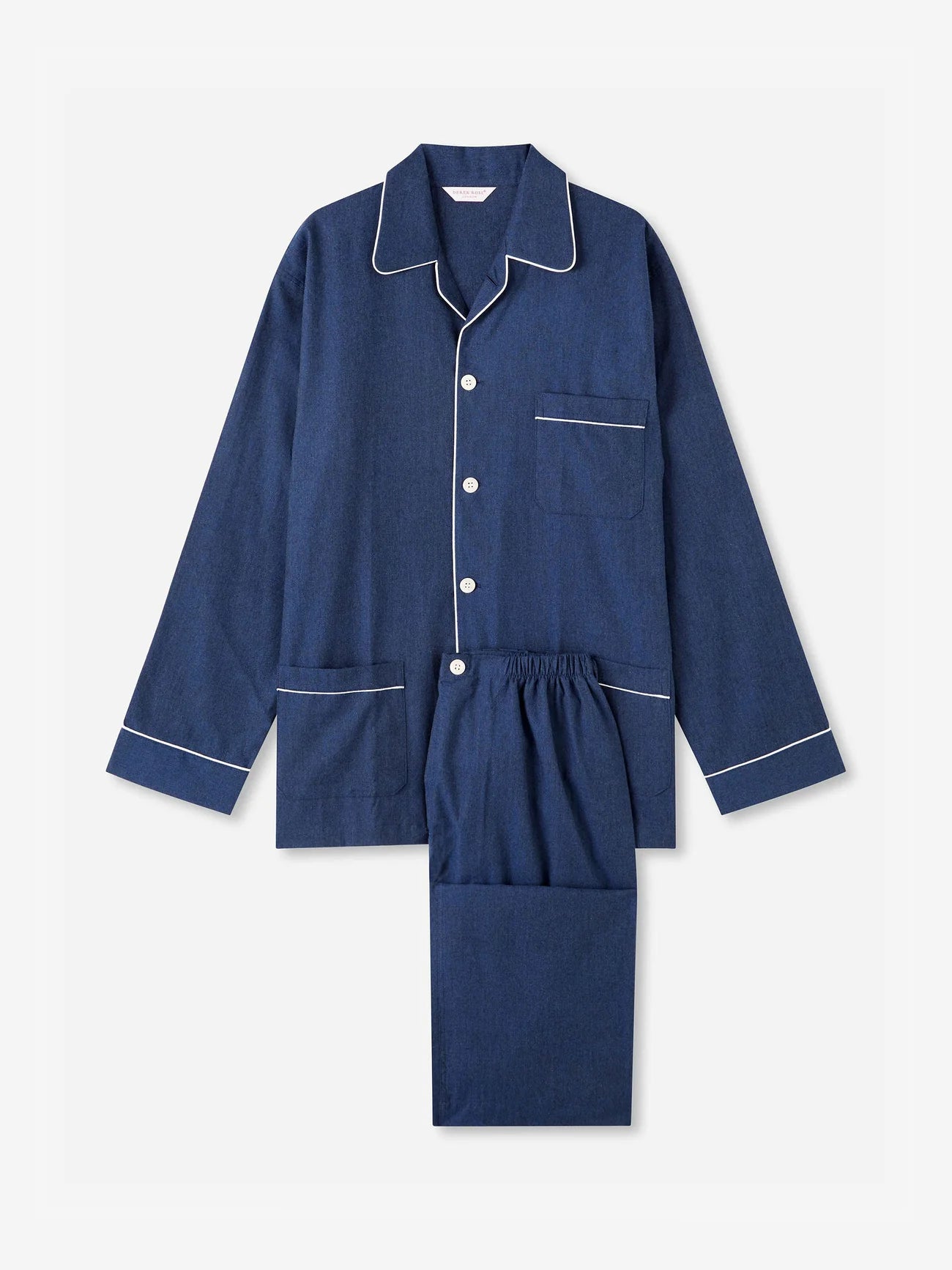 Pigiama lungo cotone brushed navy Derek Rose - Main Image