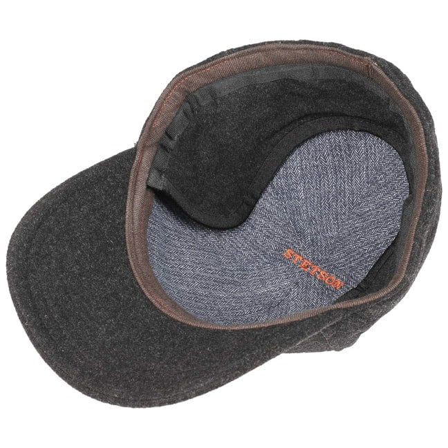 Cappellino baseball con paraorecchie lana cashmere grigio scuro Stetson
