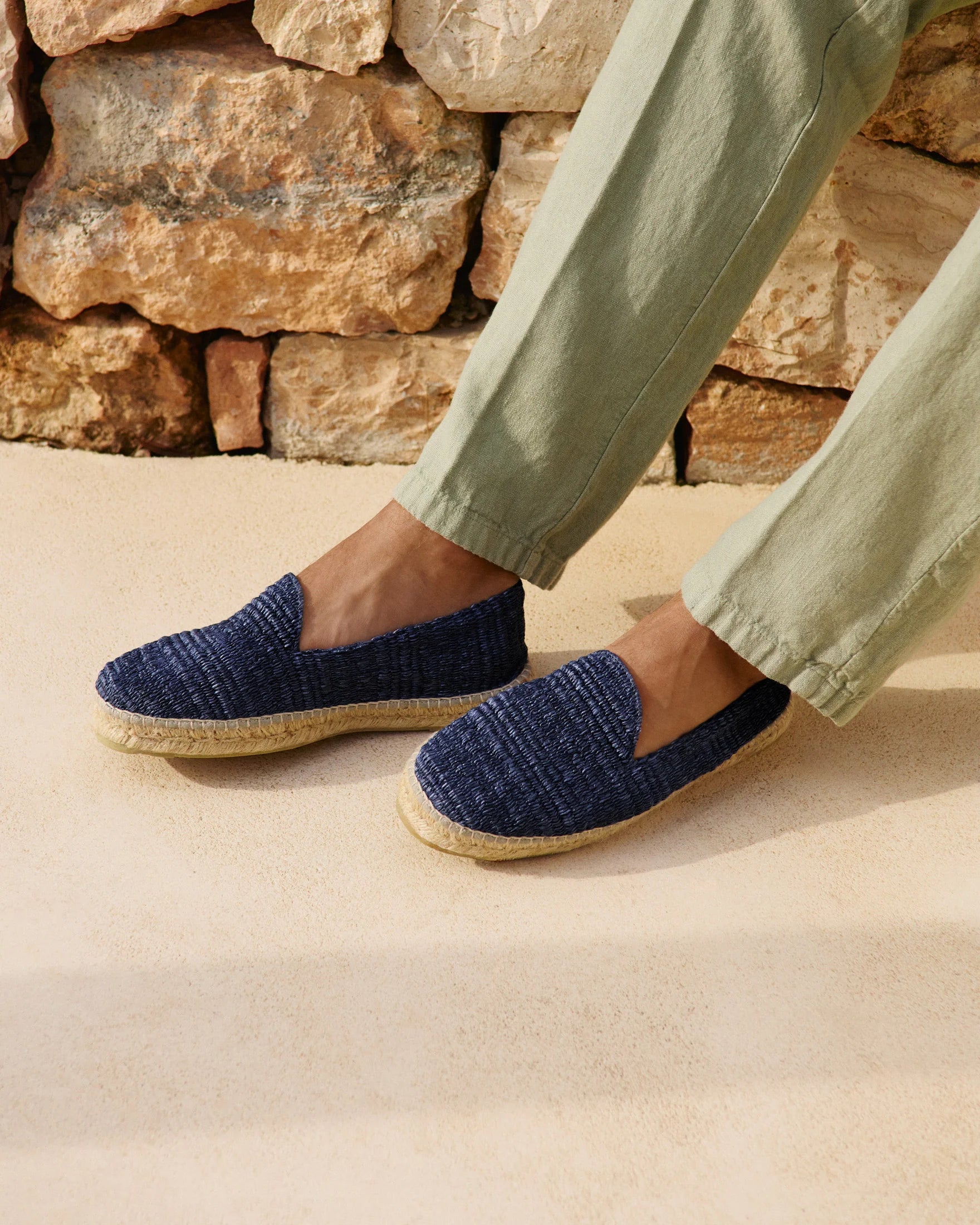 Espadrillas Yucatan raffia stripe navy blue Manebì
