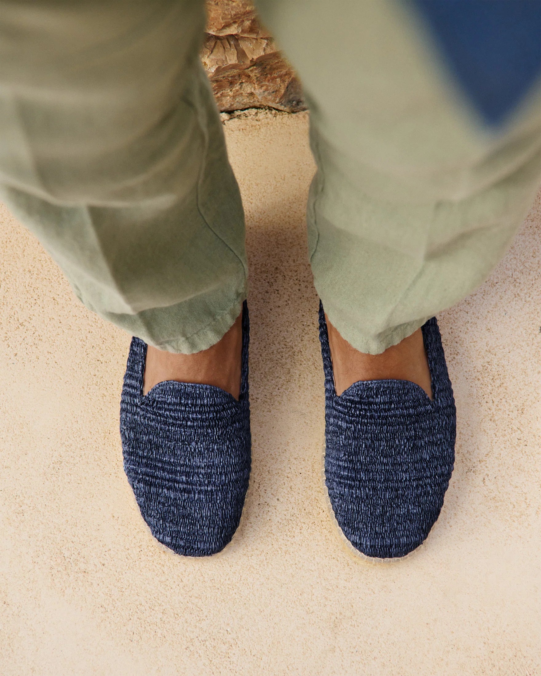 Espadrillas Yucatan raffia stripe navy blue Manebì