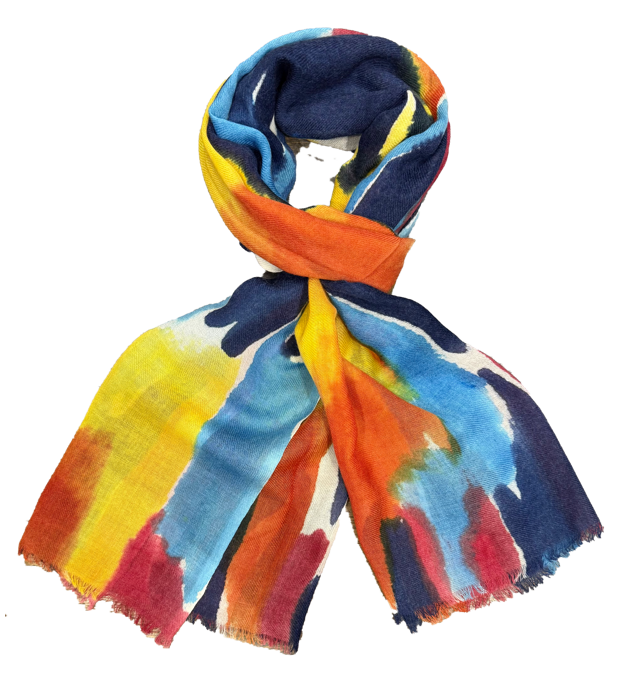 Sciarpa lana spennellata blu rossa gialla turchese Monsieur