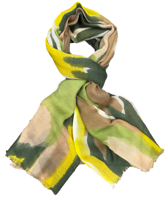 Sciarpa lana spennellata verde gialla beige Monsieur