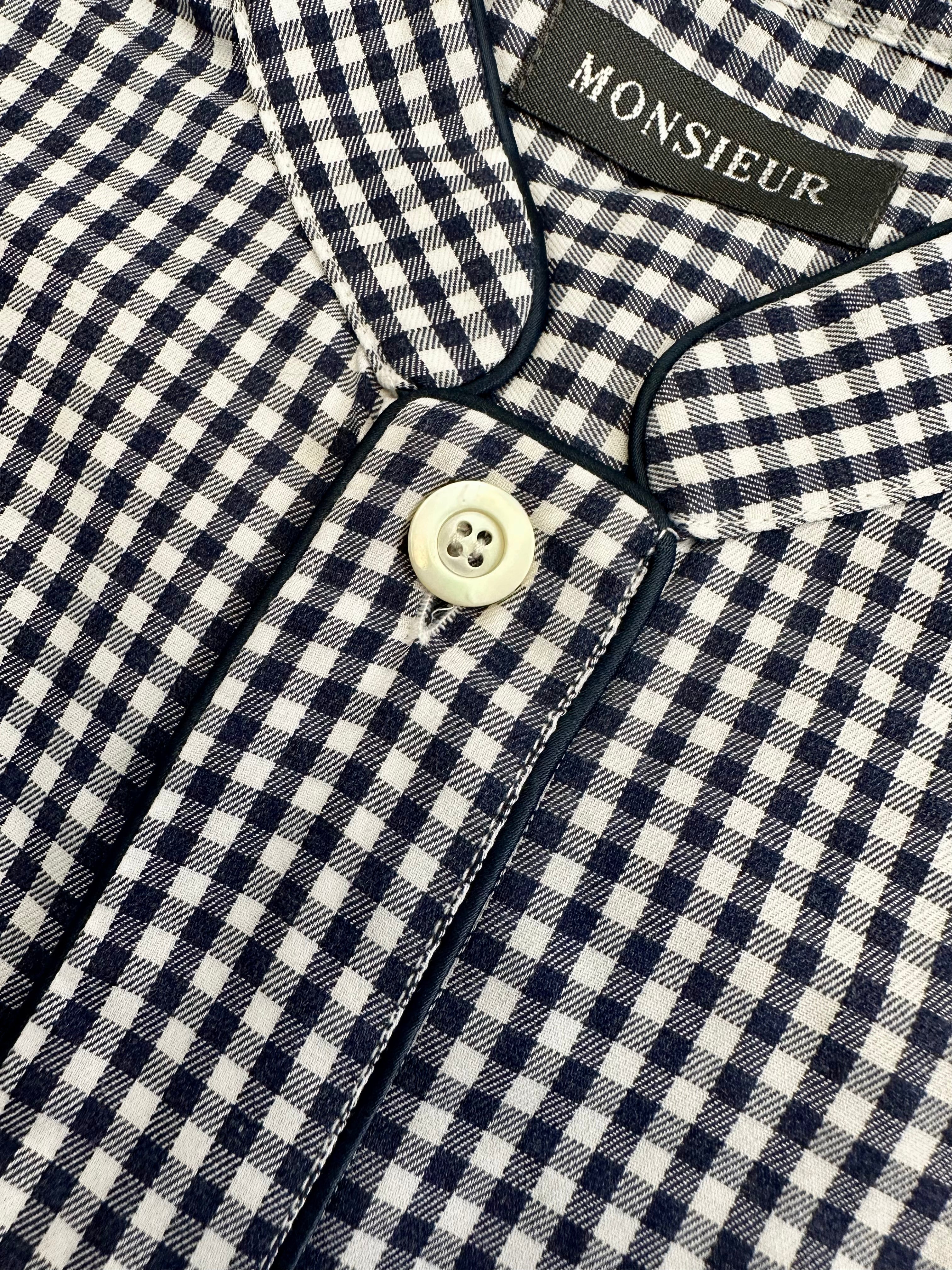 Camicia da notte cotone flanellato check blu bianco Monsieur