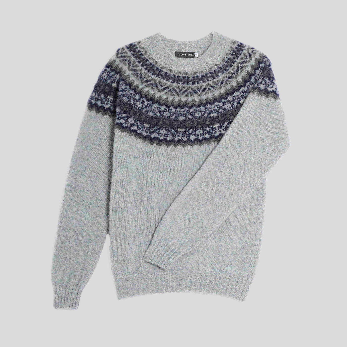 Girocollo brushed shetland fair isle yoke Sea Glass Monsieur