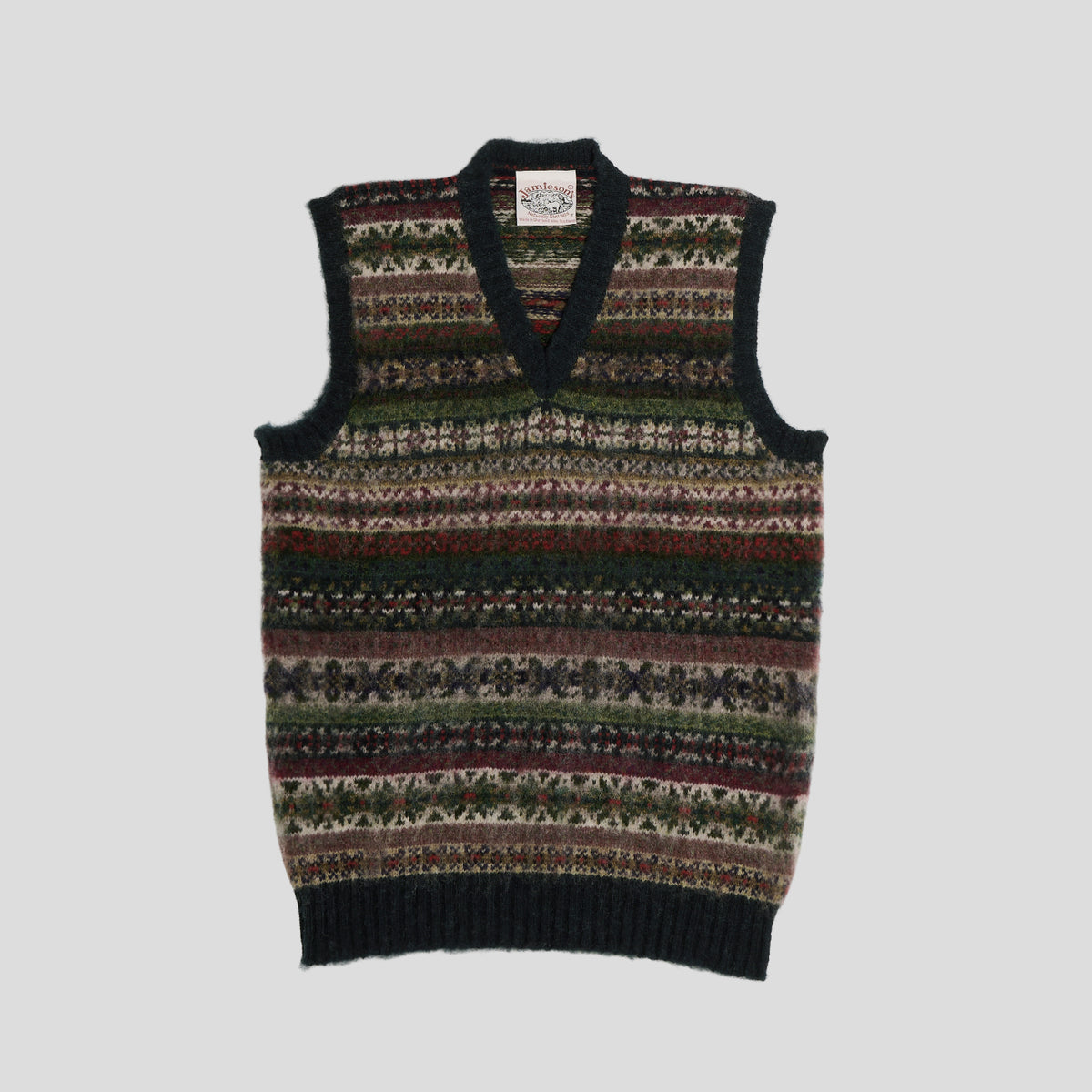 Gilet brushed fairisle verde Jamieson's