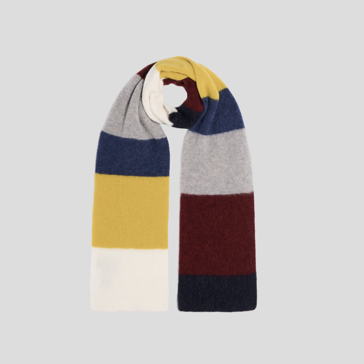 Sciarpa lambswool rigata navy bordeaux grigia gialla Robert Mackie