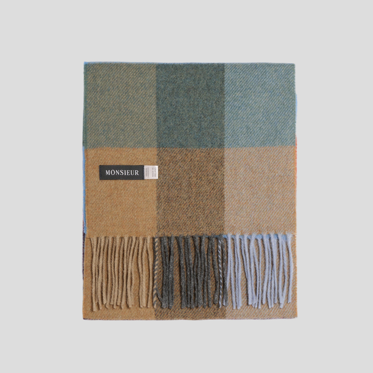 Sciarpa lambswool check verde senape celeste Monsieur
