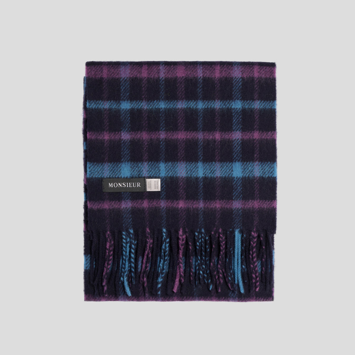 Sciarpa lambswool check navy viola turchese Monsieur