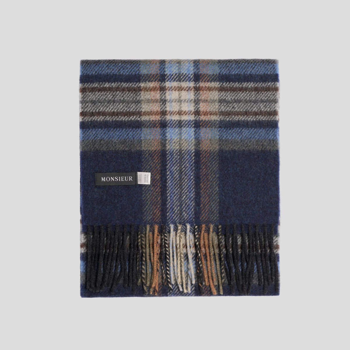 Sciarpa lambswool check navy light blue moro Monsieur