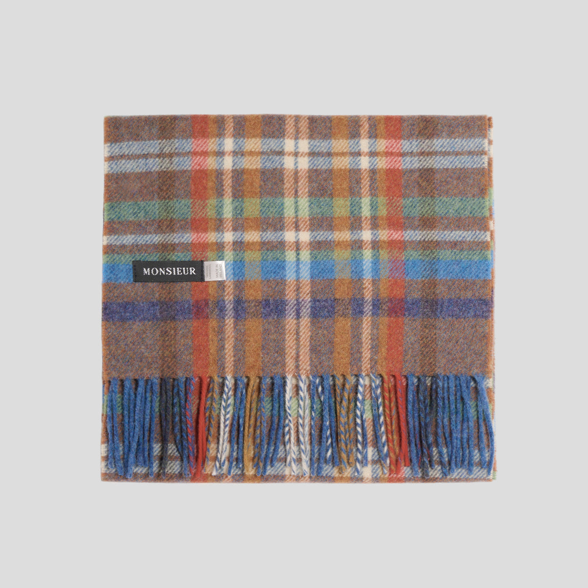 Sciarpa lambswool check celeste bruciato rosso Monsieur