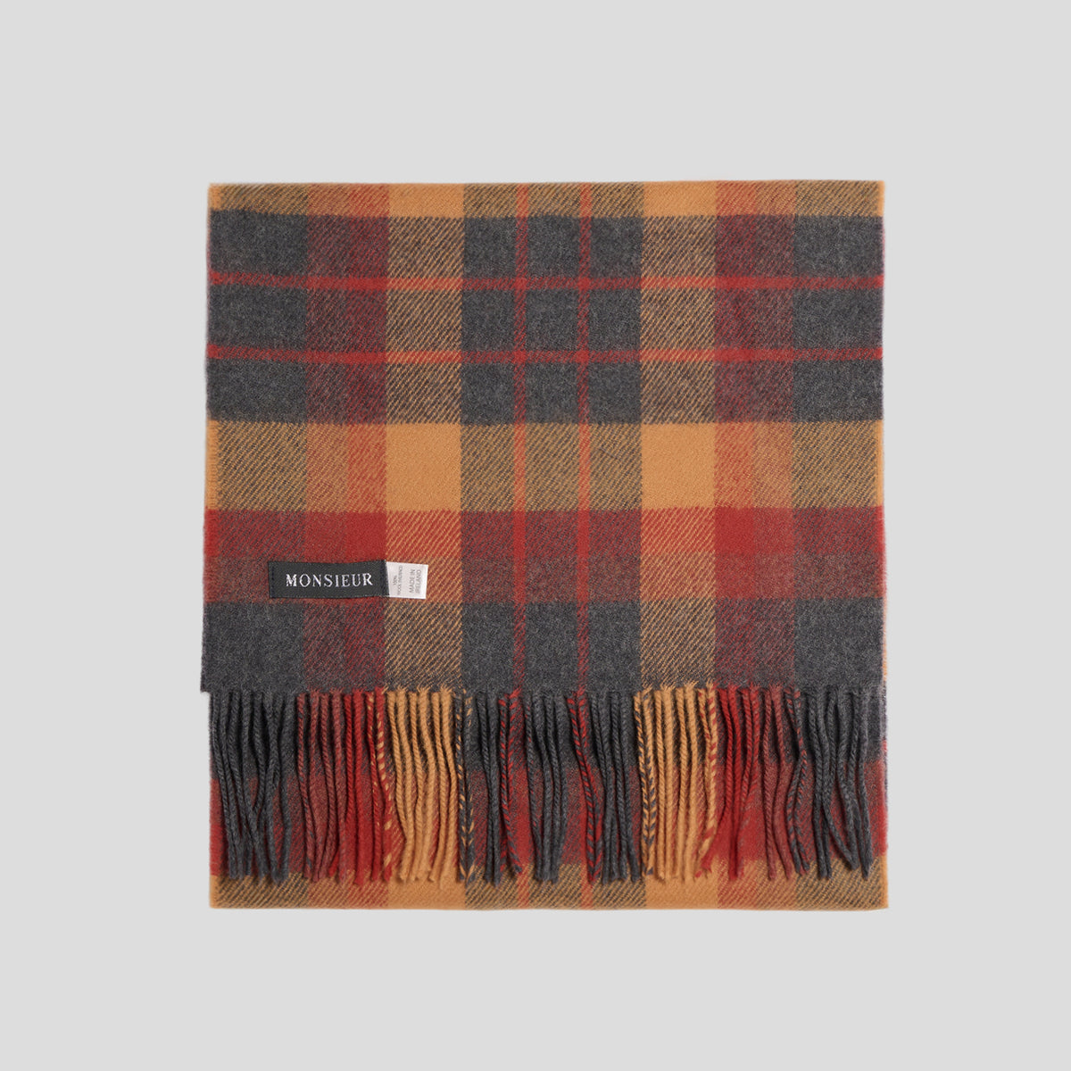 Sciarpa check luxury wool arancione mattone grigia Monsieur