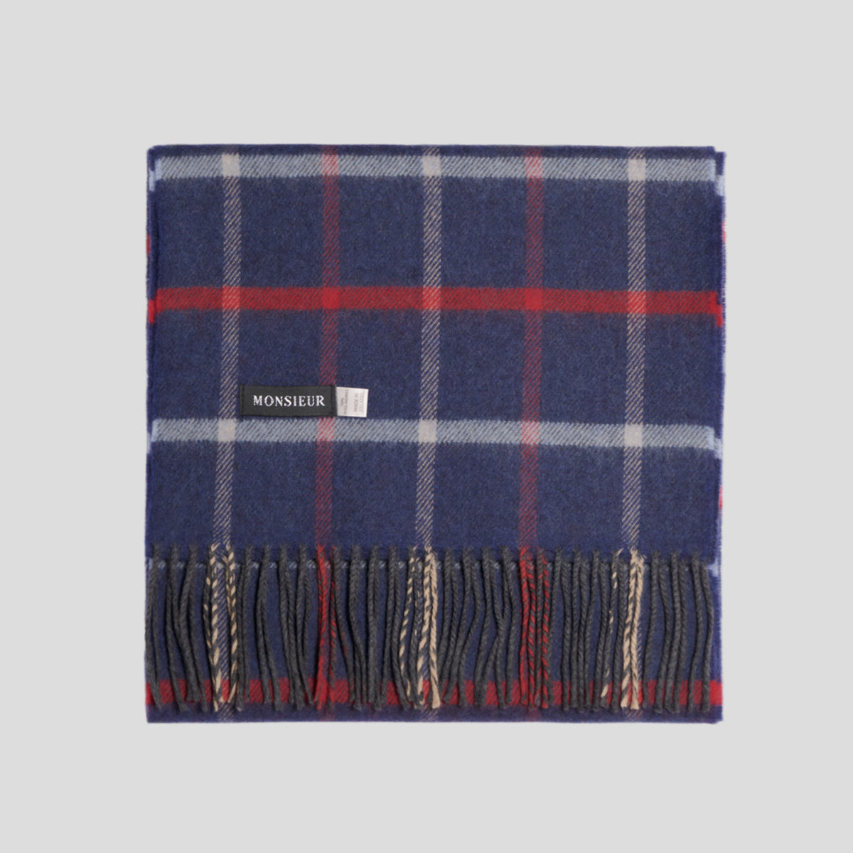 Sciarpa check luxury wool blu rossa bianca Monsieur
