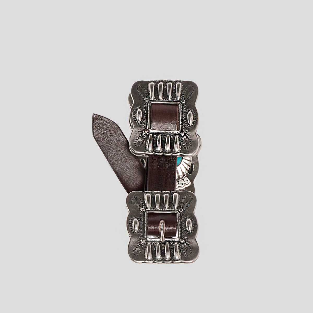 Cintura western borchie turchese pelle marrone scuro Monsieur
